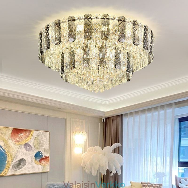 Crystal Flush Mount Double Layer Pyöreä Ylellinen koristeellinen kattovalaisin 80cm
