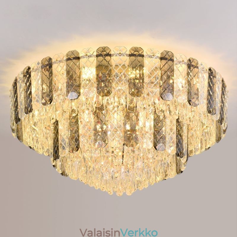 Crystal Flush Mount Double Layer Pyöreä Ylellinen koristeellinen kattovalaisin 80cm