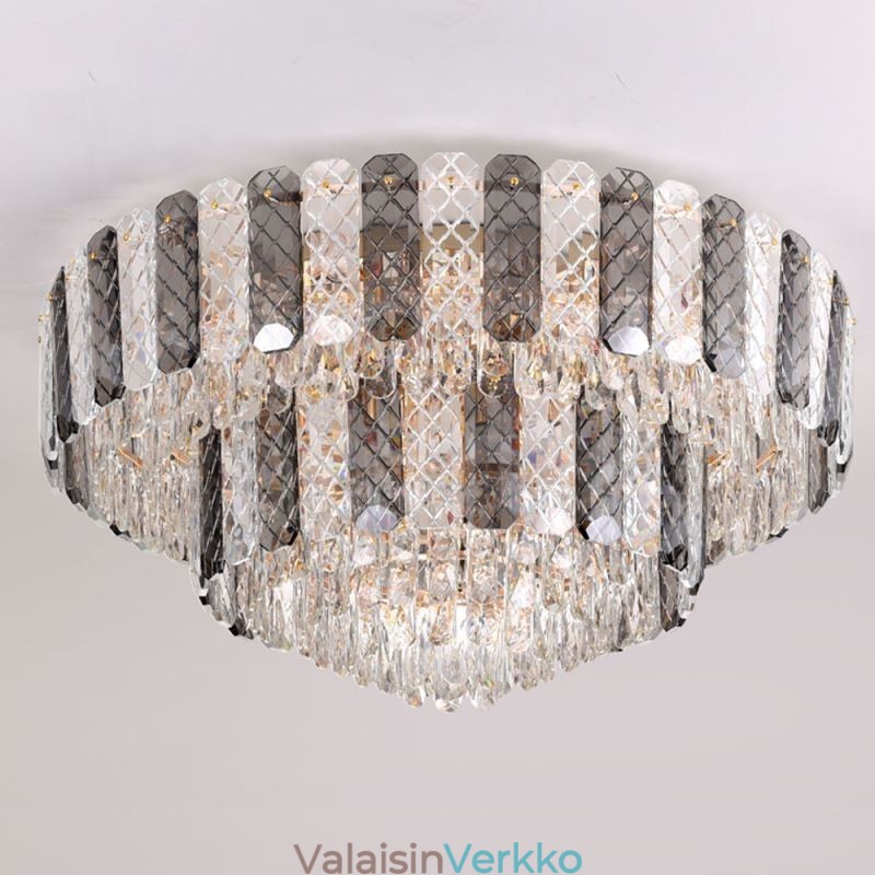Crystal Flush Mount Double Layer Pyöreä Ylellinen koristeellinen kattovalaisin 80cm