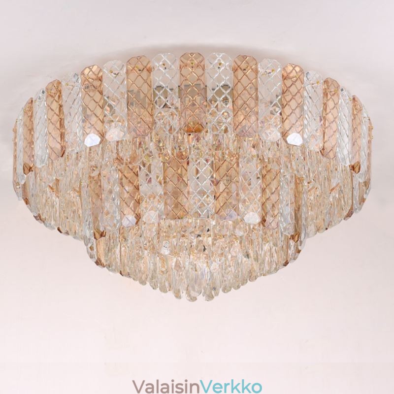 Crystal Flush Mount Double Layer Pyöreä Ylellinen koristeellinen kattovalaisin 80cm