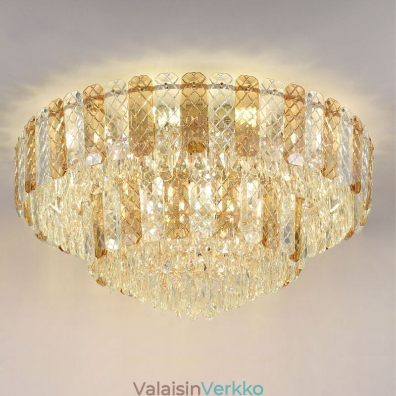 Crystal Flush Mount Double Layer Pyöreä Ylellinen koristeellinen kattovalaisin 80cm
