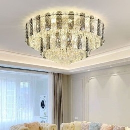 Crystal Flush Mount Double Layer Pyöreä Ylellinen koristeellinen kattovalaisin 80cm