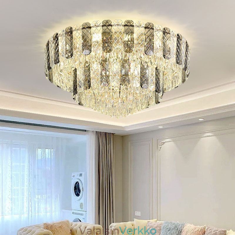 Crystal Flush Mount Double Layer Pyöreä Ylellinen koristeellinen kattovalaisin 80cm