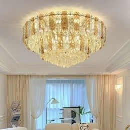 Crystal Flush Mount Double Layer Pyöreä Ylellinen koristeellinen kattovalaisin 80cm