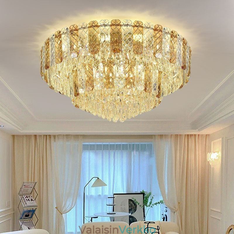 Crystal Flush Mount Double Layer Pyöreä Ylellinen koristeellinen kattovalaisin 80cm