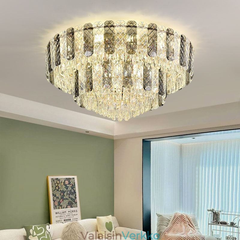 Crystal Flush Mount Double Layer Pyöreä Ylellinen koristeellinen kattovalaisin 80cm