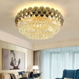 Crystal Flush Mount Pyöreä galvanoitu kultainen Ylellinen koristeellinen kattovalaisin 80 cm