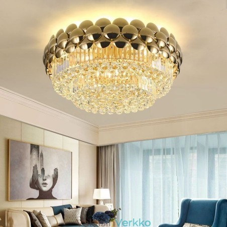 Crystal Flush Mount Pyöreä galvanoitu kultainen Ylellinen koristeellinen kattovalaisin 80 cm Crystal Flush Mount Pyöreä galvanoitu kultainen Ylellinen koristeellinen kattovalaisin 80 cm