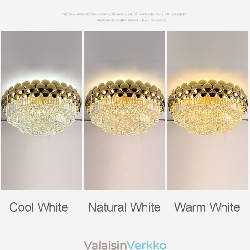 Crystal Flush Mount Pyöreä galvanoitu kultainen Ylellinen koristeellinen kattovalaisin 80 cm