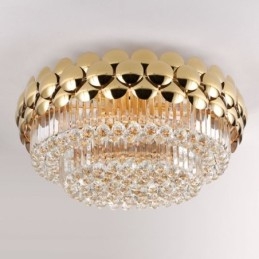 Crystal Flush Mount Pyöreä galvanoitu kultainen Ylellinen koristeellinen kattovalaisin 80 cm