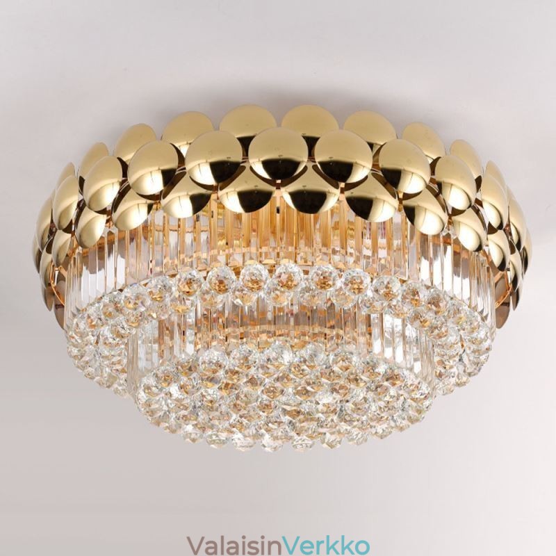Crystal Flush Mount Pyöreä galvanoitu kultainen Ylellinen koristeellinen kattovalaisin 80 cm