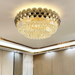Crystal Flush Mount Pyöreä galvanoitu kultainen Ylellinen koristeellinen kattovalaisin 80 cm