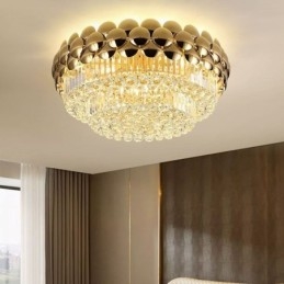 Crystal Flush Mount Pyöreä galvanoitu kultainen Ylellinen koristeellinen kattovalaisin 80 cm