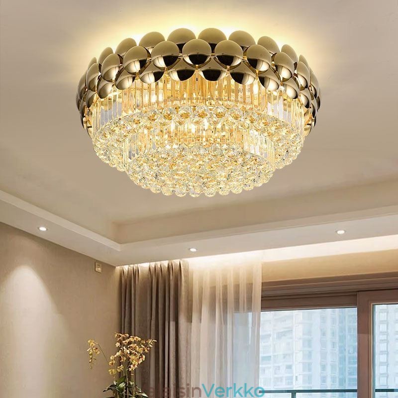 Crystal Flush Mount Pyöreä galvanoitu kultainen Ylellinen koristeellinen kattovalaisin 80 cm