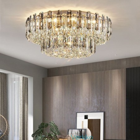 Crystal Flush Mount Savunharmaa Pyöreä Crystal Decoration Kattovalo Crystal Flush Mount Savunharmaa Pyöreä Crystal Decoration Kattovalo
