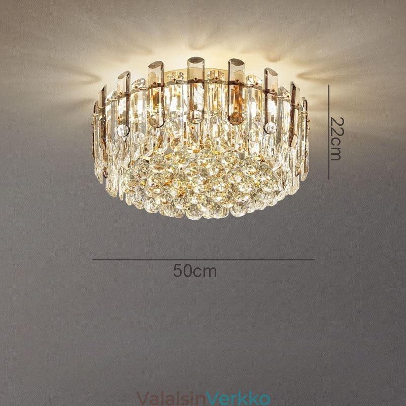 Crystal Flush Mount Savunharmaa Pyöreä Crystal Decoration Kattovalo