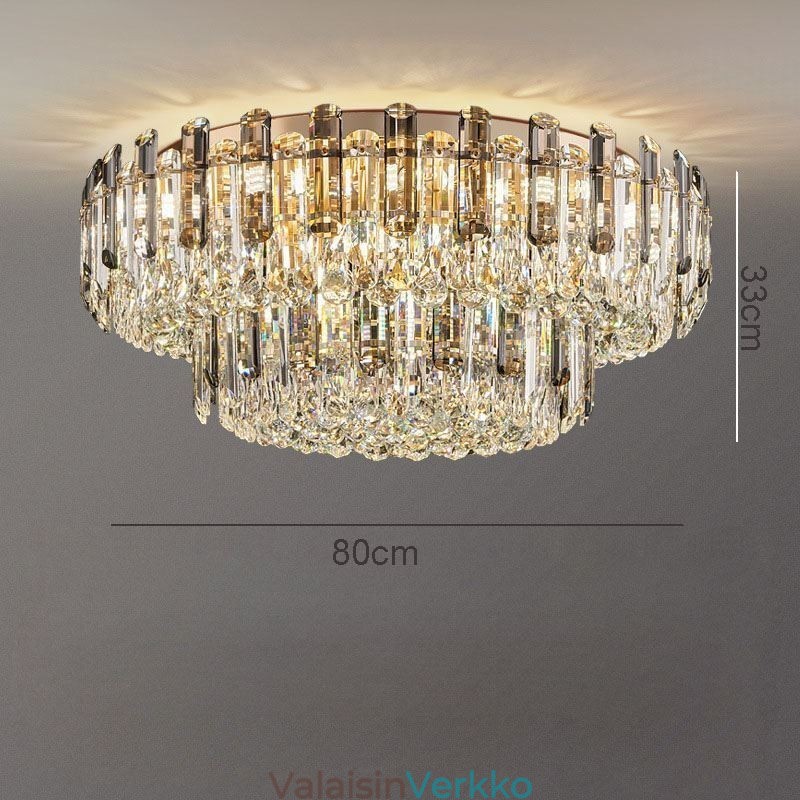 Crystal Flush Mount Savunharmaa Pyöreä Crystal Decoration Kattovalo