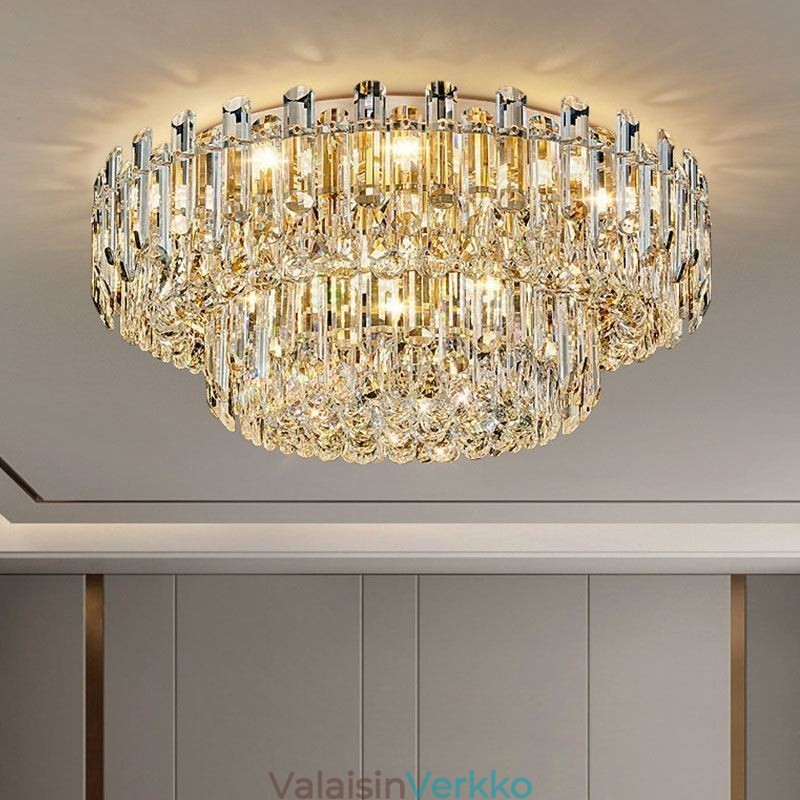 Ylellinen Crystal Flush Mount Pyöreä Crystal Decoration kattovalaisin