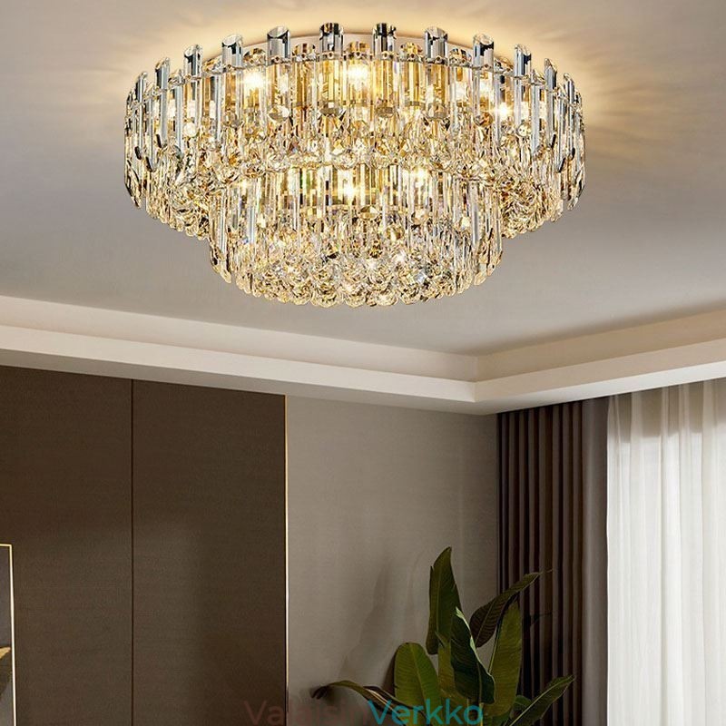 Ylellinen Crystal Flush Mount Pyöreä Crystal Decoration kattovalaisin