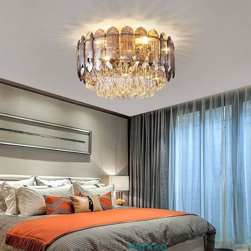 Crystal Flush Mount Savunharmaa Pyöreä Crystal Decoration Kattovalaisin