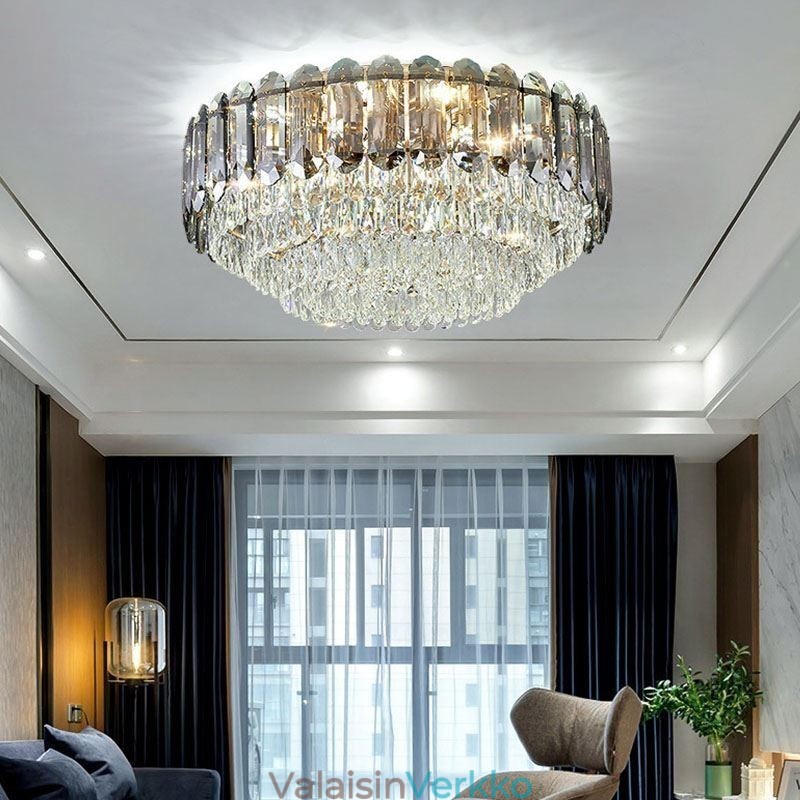 Crystal Flush Mount Savunharmaa Pyöreä Crystal Decoration Kattovalaisin