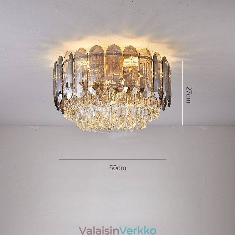 Crystal Flush Mount Savunharmaa Pyöreä Crystal Decoration Kattovalaisin