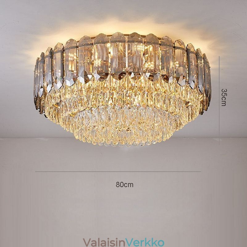 Crystal Flush Mount Savunharmaa Pyöreä Crystal Decoration Kattovalaisin