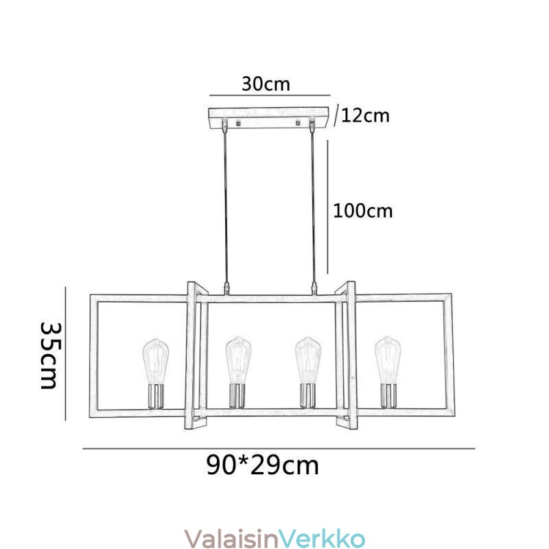4 valoriippuva kevyt teollisuustyylinen valaistusrata