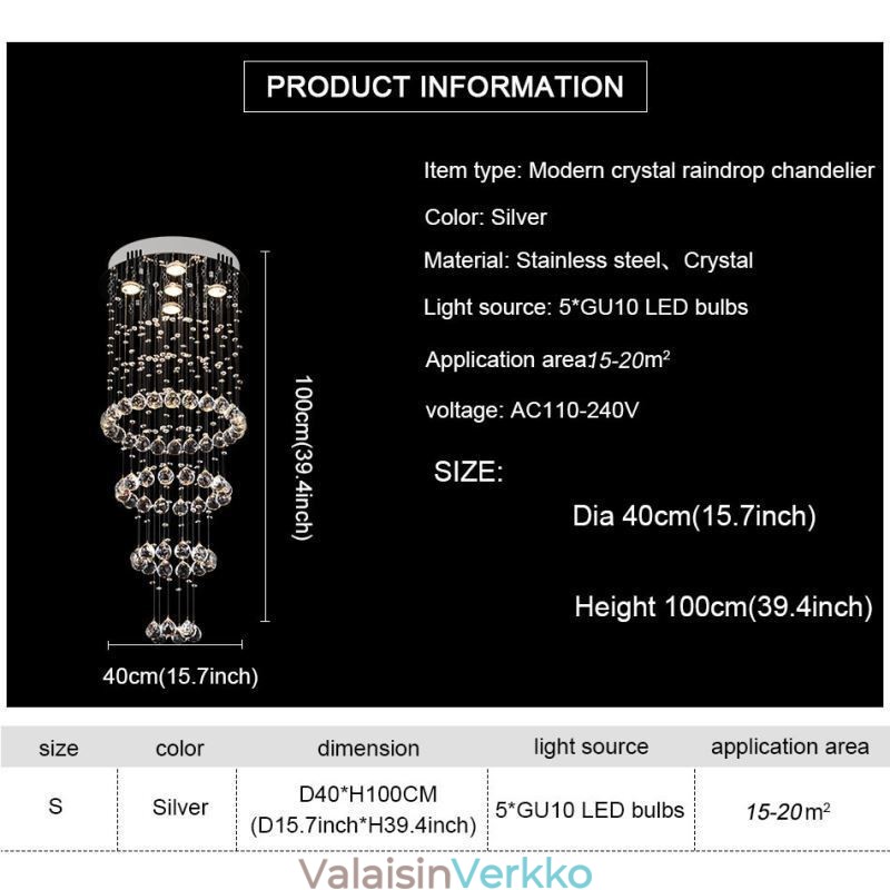 Crystal Chandelier Contemporary elegantti kattovalaisin Duplex Stair