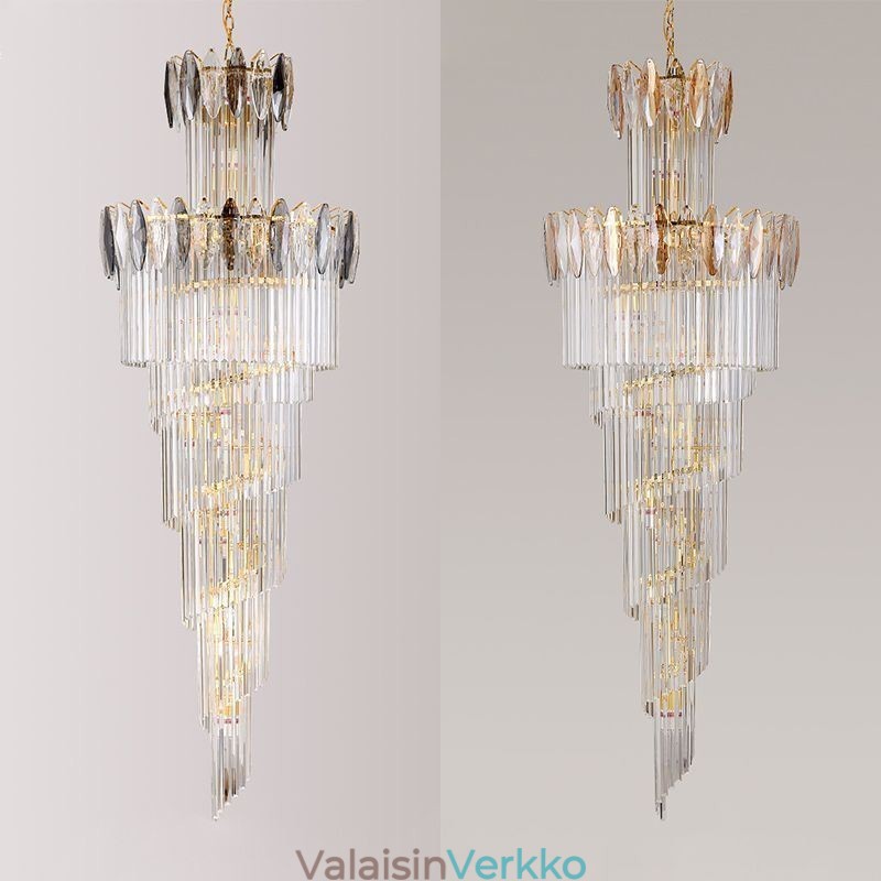 Kristalliriippuvalaisin Duplex kartiomainen koristeellinen kattovalaisin 70cm