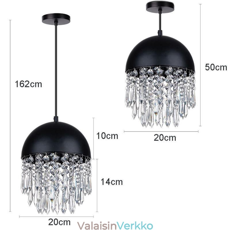 Crystal Pendant Tupsu Katto Light Black Pot Kannen lampunvarjostin