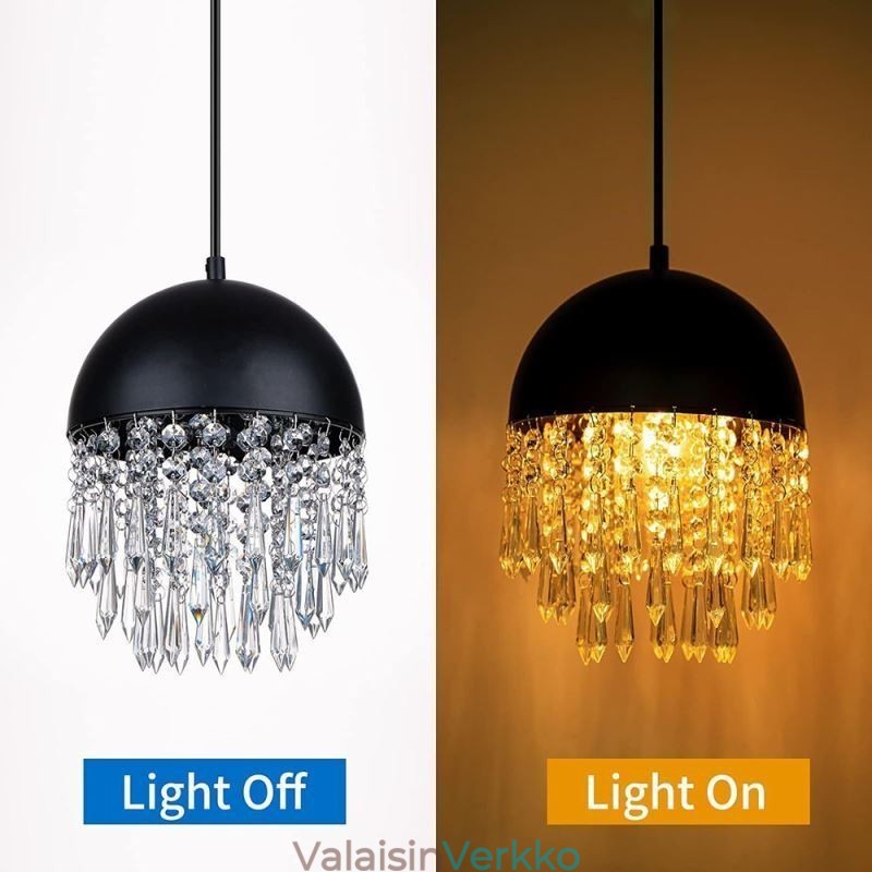 Crystal Pendant Tupsu Katto Light Black Pot Kannen lampunvarjostin