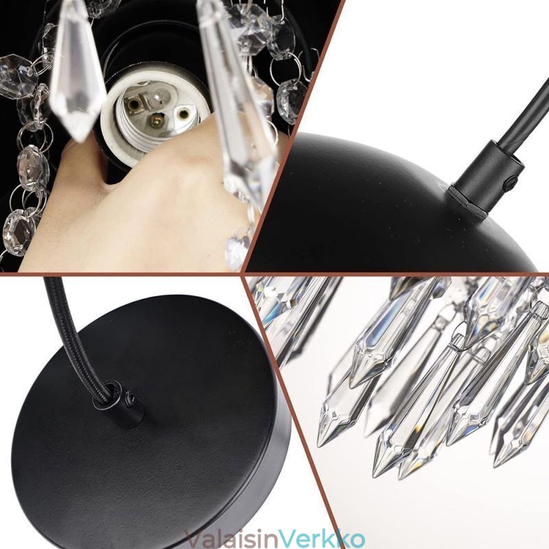 Crystal Pendant Tupsu Katto Light Black Pot Kannen lampunvarjostin