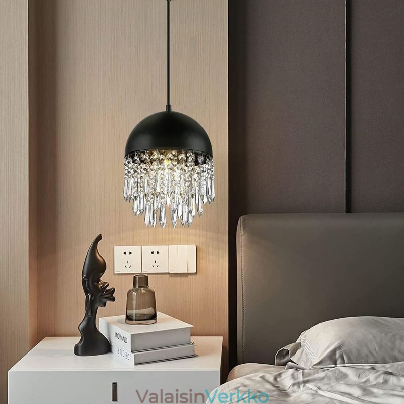 Crystal Pendant Tupsu Katto Light Black Pot Kannen lampunvarjostin