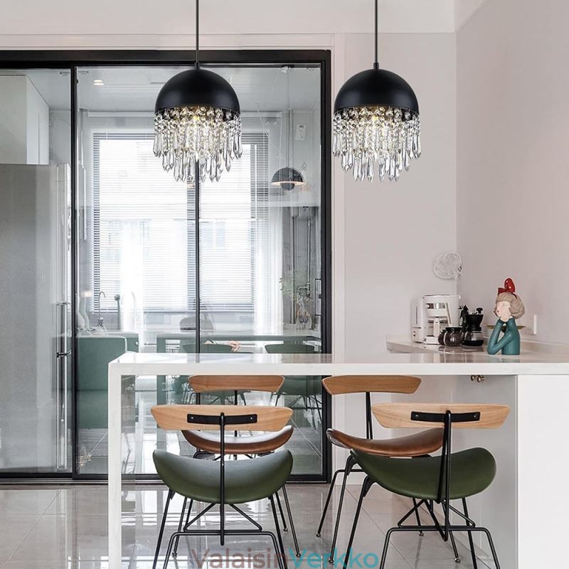 Crystal Pendant Tupsu Katto Light Black Pot Kannen lampunvarjostin