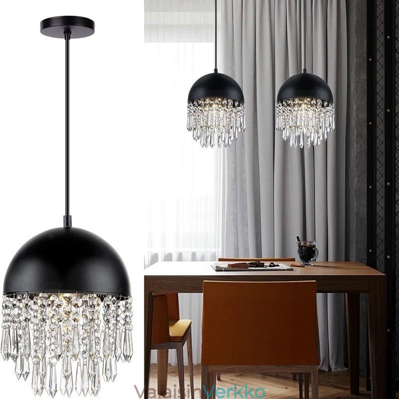 Crystal Pendant Tupsu Katto Light Black Pot Kannen lampunvarjostin