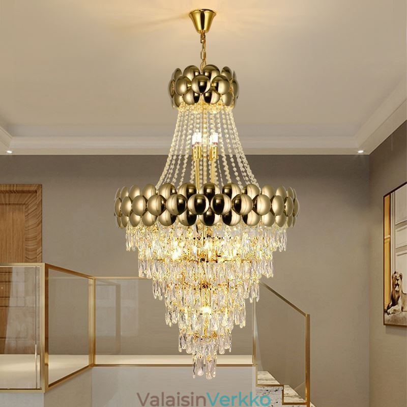 Kristalliriippuvalaisin Galvanoitu kultainen Duplex Luxury koristeellinen kattovalaisin 80cm