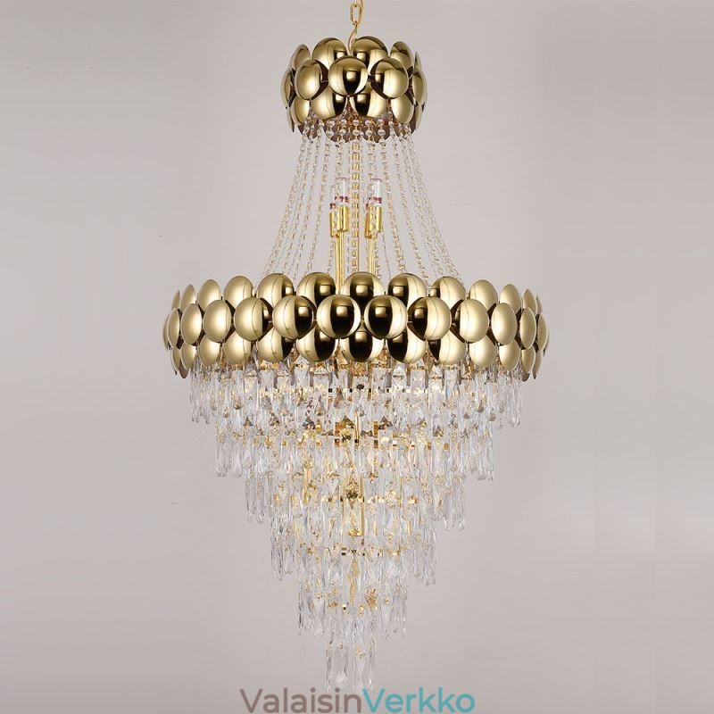 Kristalliriippuvalaisin Galvanoitu kultainen Duplex Luxury koristeellinen kattovalaisin 80cm