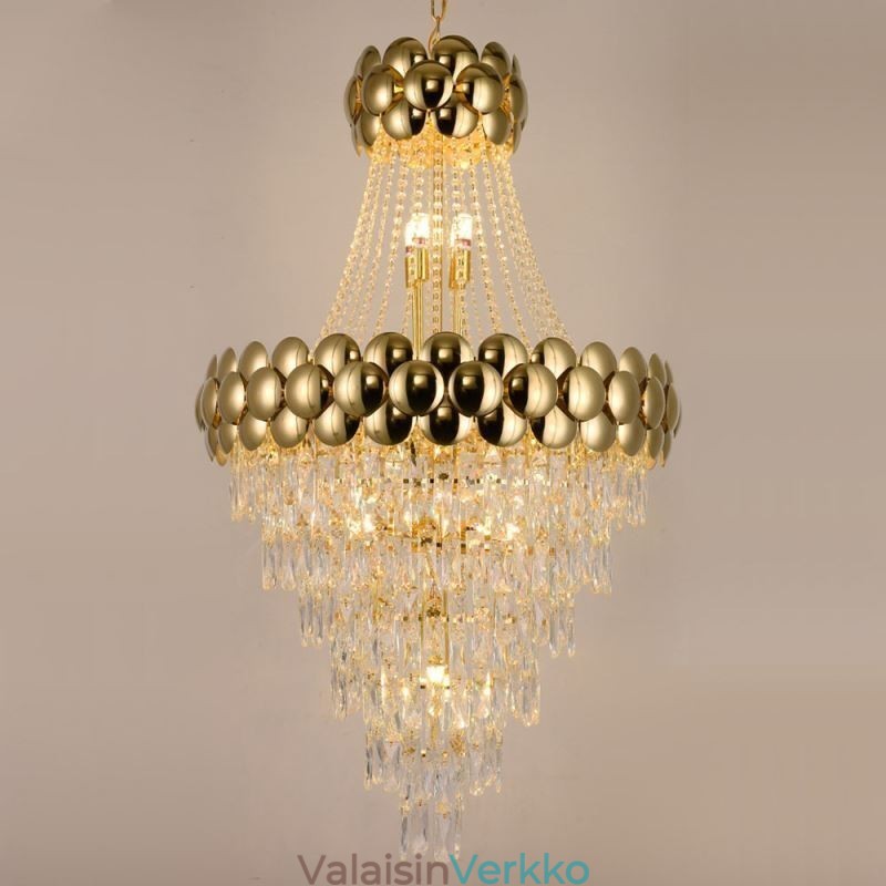 Kristalliriippuvalaisin Galvanoitu kultainen Duplex Luxury koristeellinen kattovalaisin 80cm