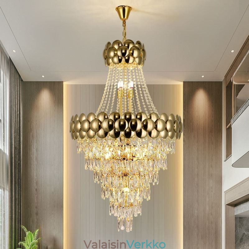 Kristalliriippuvalaisin Galvanoitu kultainen Duplex Luxury koristeellinen kattovalaisin 80cm