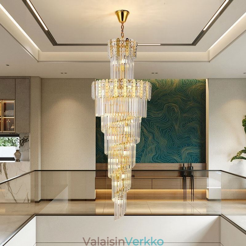 Kultainen kristalliriippuvalaisin Ylellinen koristeellinen kattovalaisin 60*H180cm
