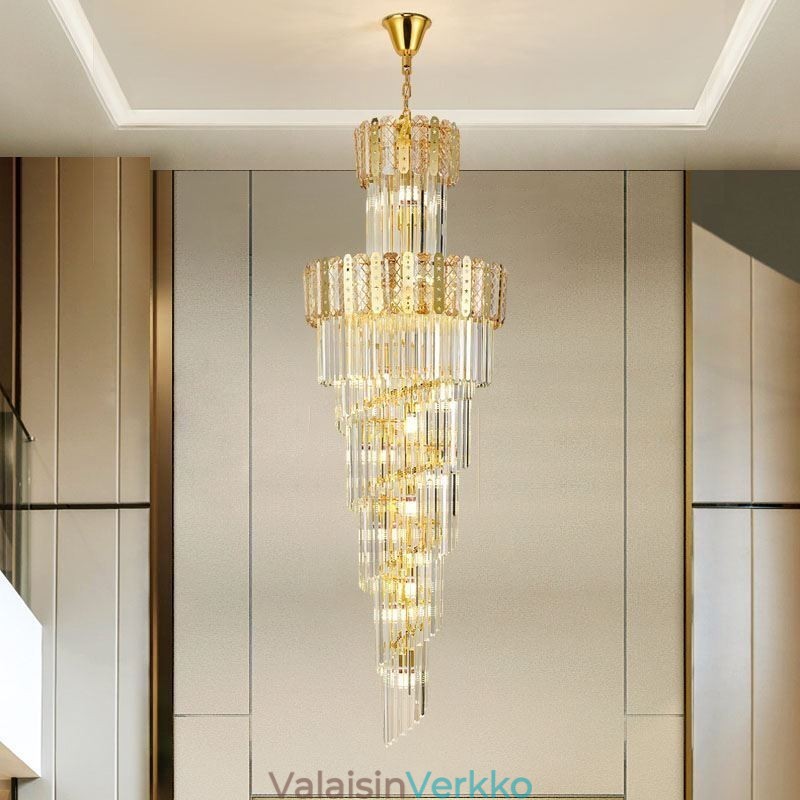 Kultainen kristalliriippuvalaisin Ylellinen koristeellinen kattovalaisin 60*H180cm