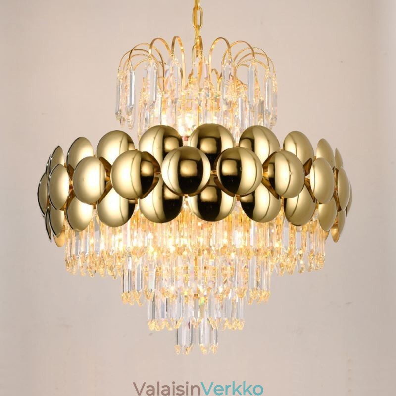 Kristalliriippuvalaisin galvanoitu kultainen luksus koristeellinen kattovalaisin 60cm