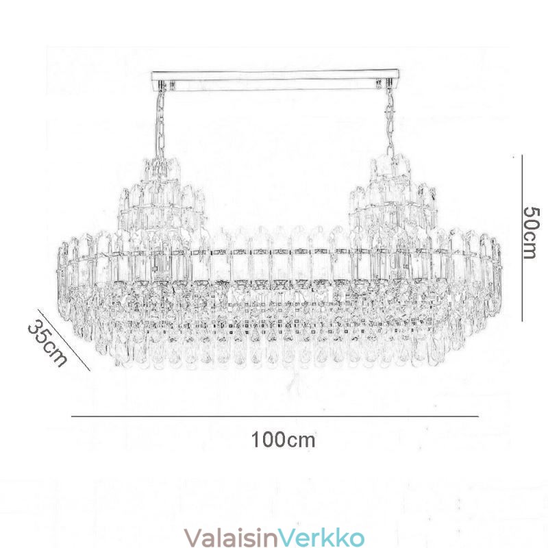 Kristalliriippuvalaisin suorakaiteen muotoinen, ylellinen koristeellinen kattovalaisin 100 cm