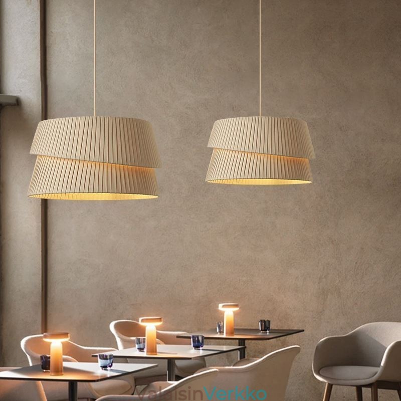 Pendant Light ranskalainen kermanvärinen kaksikerroksinen kangas lampunvarjostin kattovalaisin