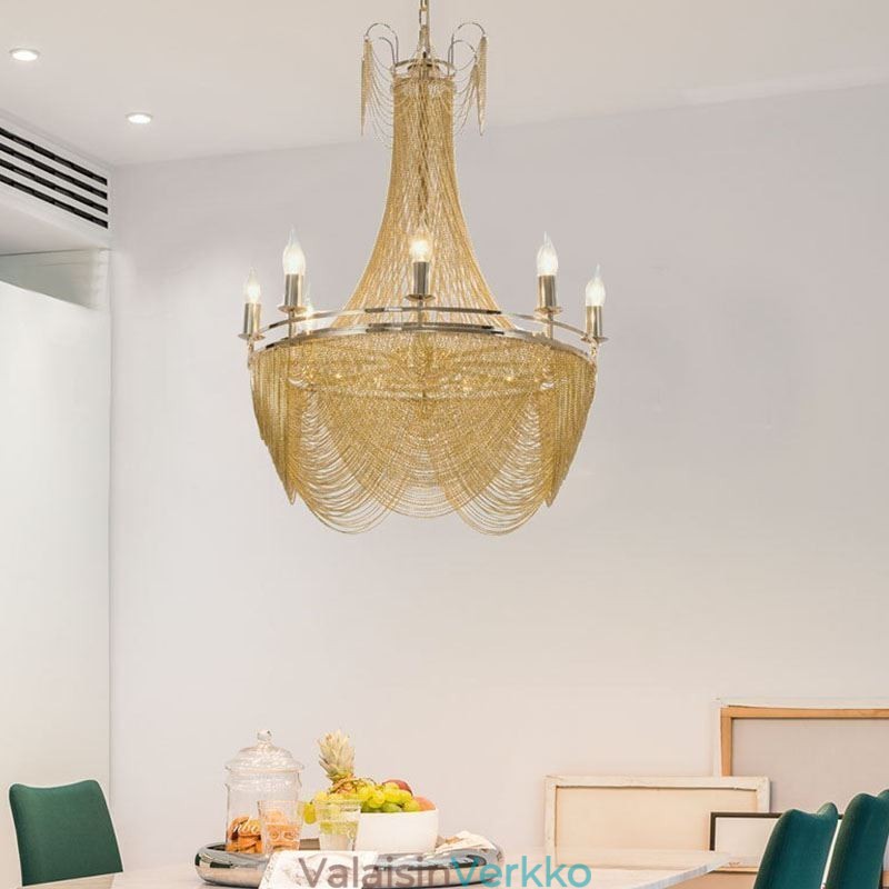 Alumiiniketjuriippuvalaisin Creative Light Luxury Tupsu koristeellinen vaalea kultainen hopea