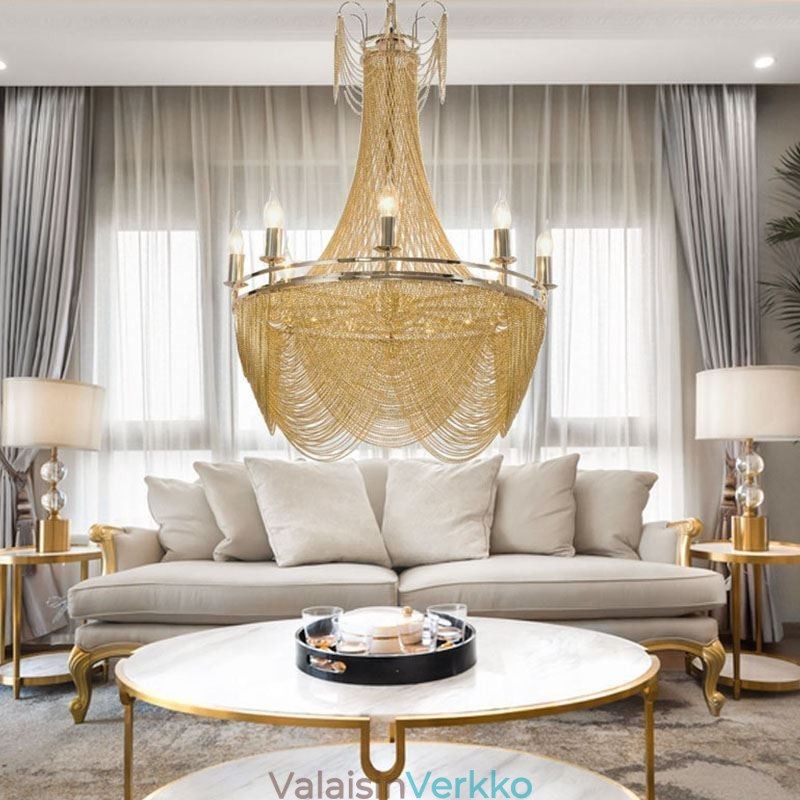 Alumiiniketjuriippuvalaisin Creative Light Luxury Tupsu koristeellinen vaalea kultainen hopea