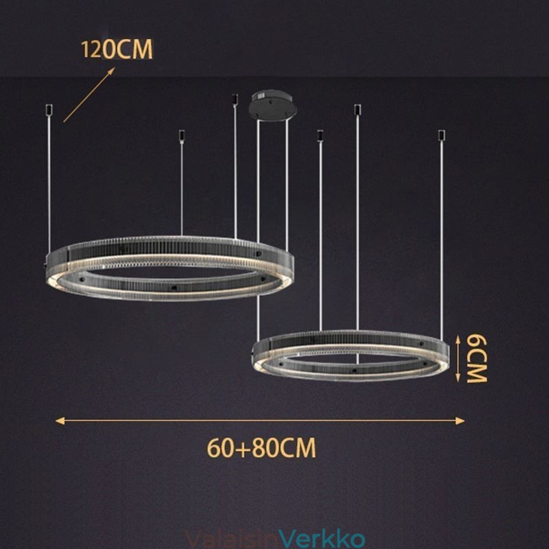 Riippuvalaisin 60+80cm kaksinkertainen lasikattovalaisin portaaton himmennettävä kaukosäätimellä