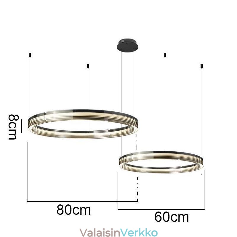 Lasikattovalaisin 60+80cm pyöreä koristelu Kaksinkertainen ympyrä riippuvalaisin kolmivärinen himmennys
