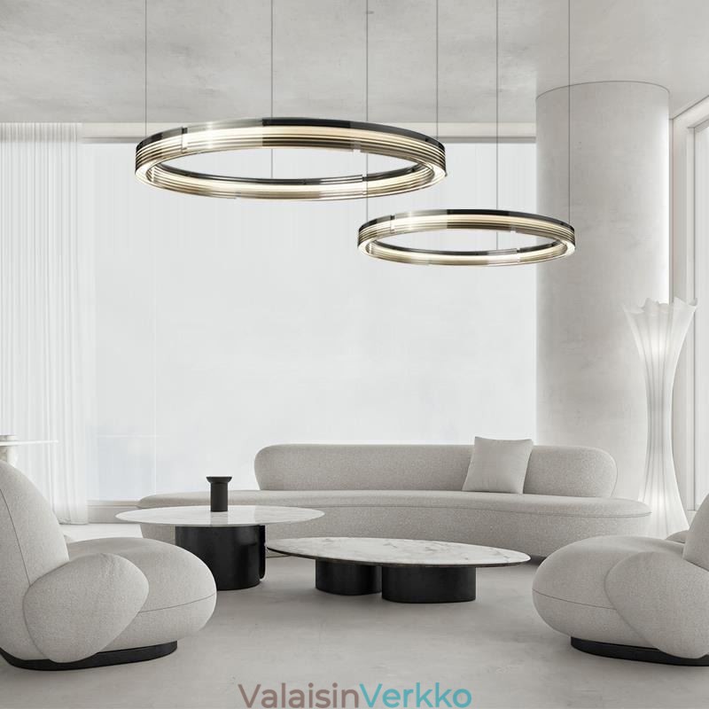 Lasikattovalaisin 60+80cm pyöreä koristelu Kaksinkertainen ympyrä riippuvalaisin kolmivärinen himmennys